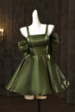 Lovely A-Line Spaghetti Strap Knee Length Prom Dress, Olive Green Party Dress HZ0429