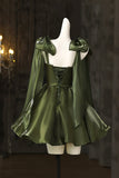 Lovely A-Line Spaghetti Strap Knee Length Prom Dress, Olive Green Party Dress HZ0429