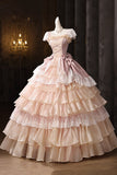 Retro Pink Cascading Ruffles Lace Flower Long Prom Formal Dresses HZ0429