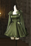Lovely A-Line Spaghetti Strap Knee Length Prom Dress, Olive Green Party Dress HZ0429