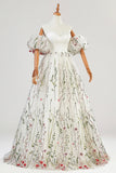 White Tulle Lace Floor Length Prom Dress, A-Line Off the Shoulder Formal Party Dress HZ0429