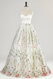 White Tulle Lace Floor Length Prom Dress, A-Line Off the Shoulder Formal Party Dress HZ0429