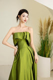 Green Satin Long Prom Dress, Beautiful A-Line Off the Shoulder Party Dress HZ0429