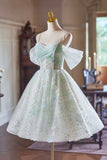 Green Tulle Knee Length A-Line Party Dress, Lovely Off the Shoulder Evening Dress HZ0429