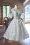 Green Tulle Knee Length A-Line Party Dress, Lovely Off the Shoulder Evening Dress HZ0429