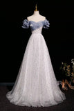 Shiny Tulle Sequins Long Prom Dres, Beautiful A-Line Evening Party Dress HZ0429