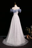 Shiny Tulle Sequins Long Prom Dres, Beautiful A-Line Evening Party Dress HZ0429