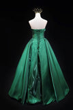 Green Satin Sequins Long Prom Dress, A-Line Strapless Evening Party Dress HZ0429