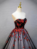 Black Strapless Tulle Sequins Long Prom Dress, A-Line Backless Evening Formal Gown HZ0429