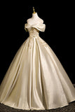 Elegant Gold Prom Dress Ball Gown, Off the Shoulder Long Prom Formal Dress HZ0429