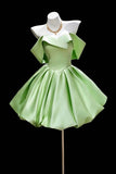 Light Green Off-the-Shoulder Satin Mini Prom Dress, A-Line Elegant Ruffle Party Gown HZ0429
