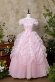 Pink Tulle Lace Long Prom Princess Dress, Pink A-Line Evening Party Dress HZ0429