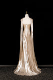 Champagne Sweep Train Floor Length Prom Dress, Champagne Mermaid Strapless Evening Party Dress HZ0429