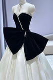Black Velvet and White Satin Long Prom Dress, A-Line Sweetheart Neck Party Dress HZ0429