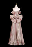 Pink Off Shoulder Prom Dress with Puff Sleeves, Glitter Formal Evening Gown HZ0429