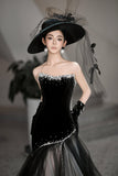 Black Velvet Tulle Evening Gown with Beaded Strapless Bodice ¨C Vintage Inspired Formal Dress HZ0429