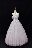 Lilac Off-Shoulder Lace Tulle Formal Gown, Princess A-Line Evening Dress with 3D Embroidered Bodice HZ0429