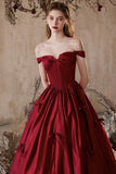 Burgundy Satin Long Prom Dress, Beautiful A-Line Evening Party Dress HZ0429