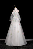 White Tulle Sequins Long Prom Dress, Beautiful A-Line Evening Party Dress HZ0429