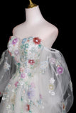 White Tulle Sequins Long Prom Dress, Beautiful A-Line Evening Party Dress HZ0429