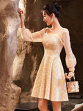 Beautiful A-Line Short Prom Dress, Long Sleeve Evening Party Dress HZ0429