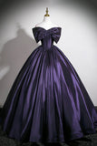 Retro Purple Satin Long Prom Dress, Elegant Off the Shoulder Formal Dresses HZ0429