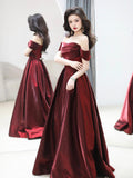 Burgundy Satin Beaded Floor Length Prom Dress, Beautiful A-Line Party Dress HZ0429