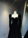 Black Velvet Long Prom Dress, A-Line Lace Up Evening Party Dress HZ0429