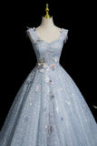 Enchanting Sky Blue Glitter Tulle Ball Gown, Beautiful A-Line Party Dress HZ0429