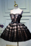 Black Layers Tulle Short Prom Dress, A-Line Homecoming Party Dress HZ0429